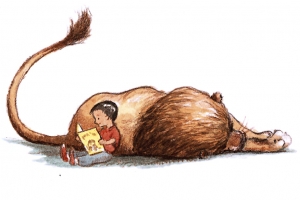 un leone in biblioteca